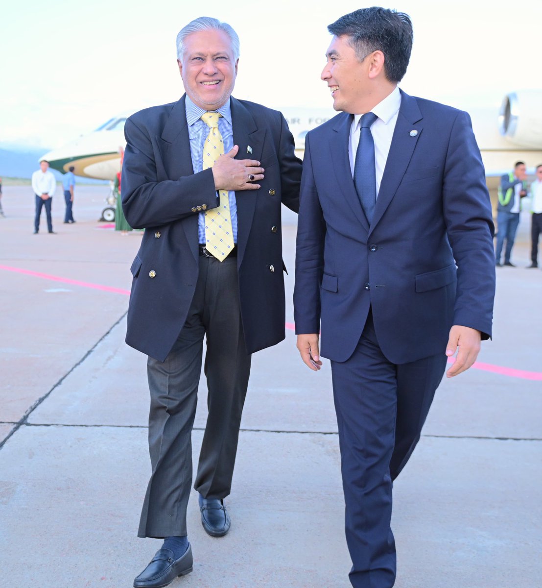 ForeignOfficePk's tweet photo. Deputy Prime Minister/Foreign Minister Senator Mohammad Ishaq Dar @MIshaqDar50 arrived in Cholpon-Ata, Kyrgyz Republic, this evening to participate in the SCO Council of Foreign Ministers Meeting.

Upon arrival, he was received by Deputy Foreign Minister of the Kyrgyz Republic Mr. Kairat Tursunkulov, Ambassador of Pakistan to Kyrgyzstan Ambassador Altamash Wazir, Pakistan’s National Coordinator for the SCO Dr. Muhammad Faisal, and officials of Pakistan’s Ministry of Foreign Affairs.

Later this evening, the Deputy Prime Minister/Foreign Minister will attend the informal dinner of the SCO Foreign Ministers, where they will exchange views and discuss the agenda ahead of tomorrow’s Council of Foreign Ministers Meeting.