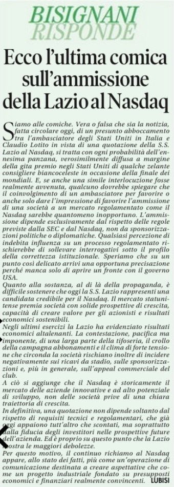 Samuele79965815's tweet photo. Condividere tutto ciò che si occupi della grave situazione della #SSLazio a causa della gestione #Lotito per una maggiore presa di coscienza da parte di chiunque abbia a cuore le sorti della Lazio.
Grazie a chi si espone!
🙏🏻#Bisignani @tempoweb 
#Laziali 
#LiberaLaLazio https://t.co/L7q0AZZ9ZN