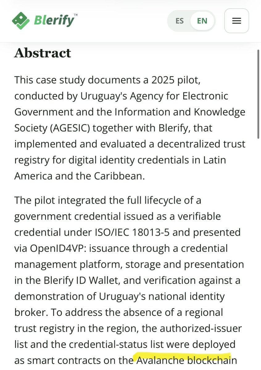cryptoreine's tweet photo. Uruguay 🤝 @avax infrastructure 

Tldr: Uruguay deployed a blockchain trust registry on Avalanche that lets Latin American governments issue verifiable IDs instantly across borders, thus eliminating the credential delays historically blocking fintech & banking expansion in the region.