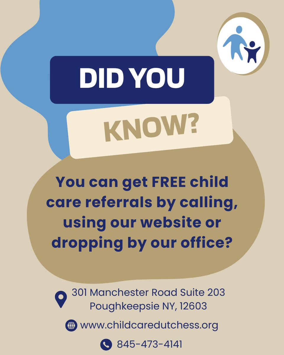 CCCDP's tweet photo. Did you know that we offer free child care referrals? You can call, visit our website, or drop by our office!

#nonprofit #putnamcounty #dutchesscountyny #CCCDP https://t.co/Swo4djBle0
