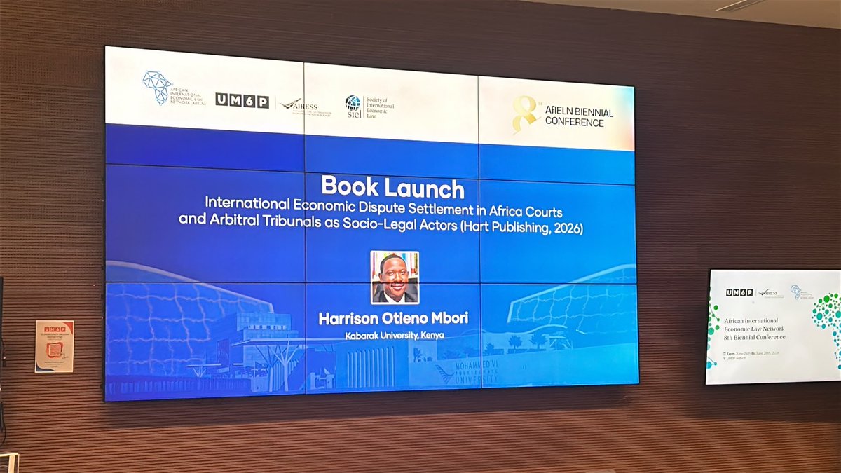af_ieln's tweet photo. Congratulations to our Vice-President @Harrison_Otty on the publication of his book. A must read for all scholars of IEL and dispute settlement in Africa! 

We loved the panel on the book at our recent conference in Morocco! @lawkabarak @KULSA_Kabarak https://t.co/nZ5Eb0vBte