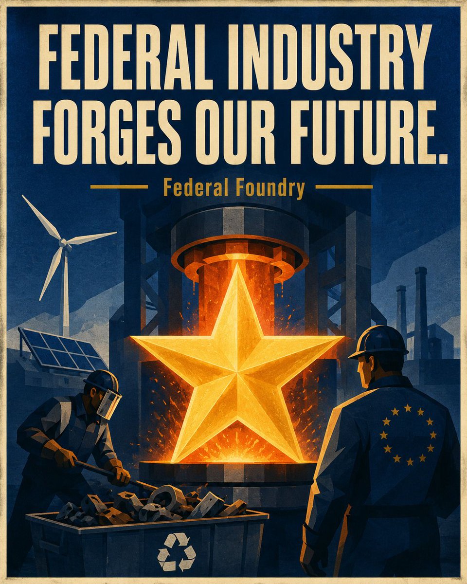 GreenSquadFD's tweet photo. Europe’s future must be built, not imported.

A federal industrial strategy can unite clean energy, recycled materials, skilled workers, and advanced manufacturing.

#FirstDomino #Eurofederalism #FederalEurope #EuropeanIndustry https://t.co/RLwn5bD0J8