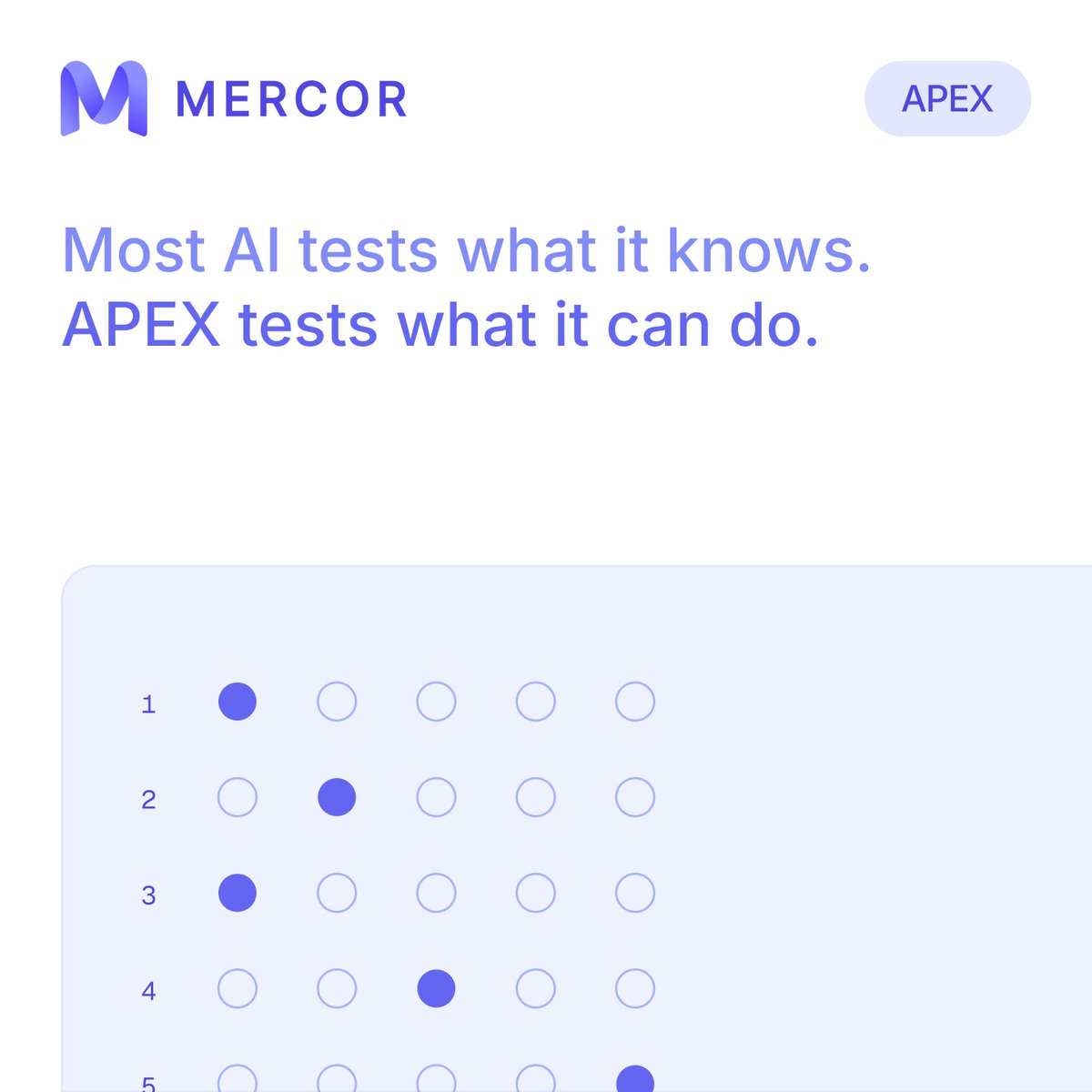 mercor's tweet photo. How well can today’s top AI models handle real software engineering work? APEX-SWE tests frontier systems across end-to-end integration and production debugging tasks. See how leading models rank on the APEX-SWE leaderboard.