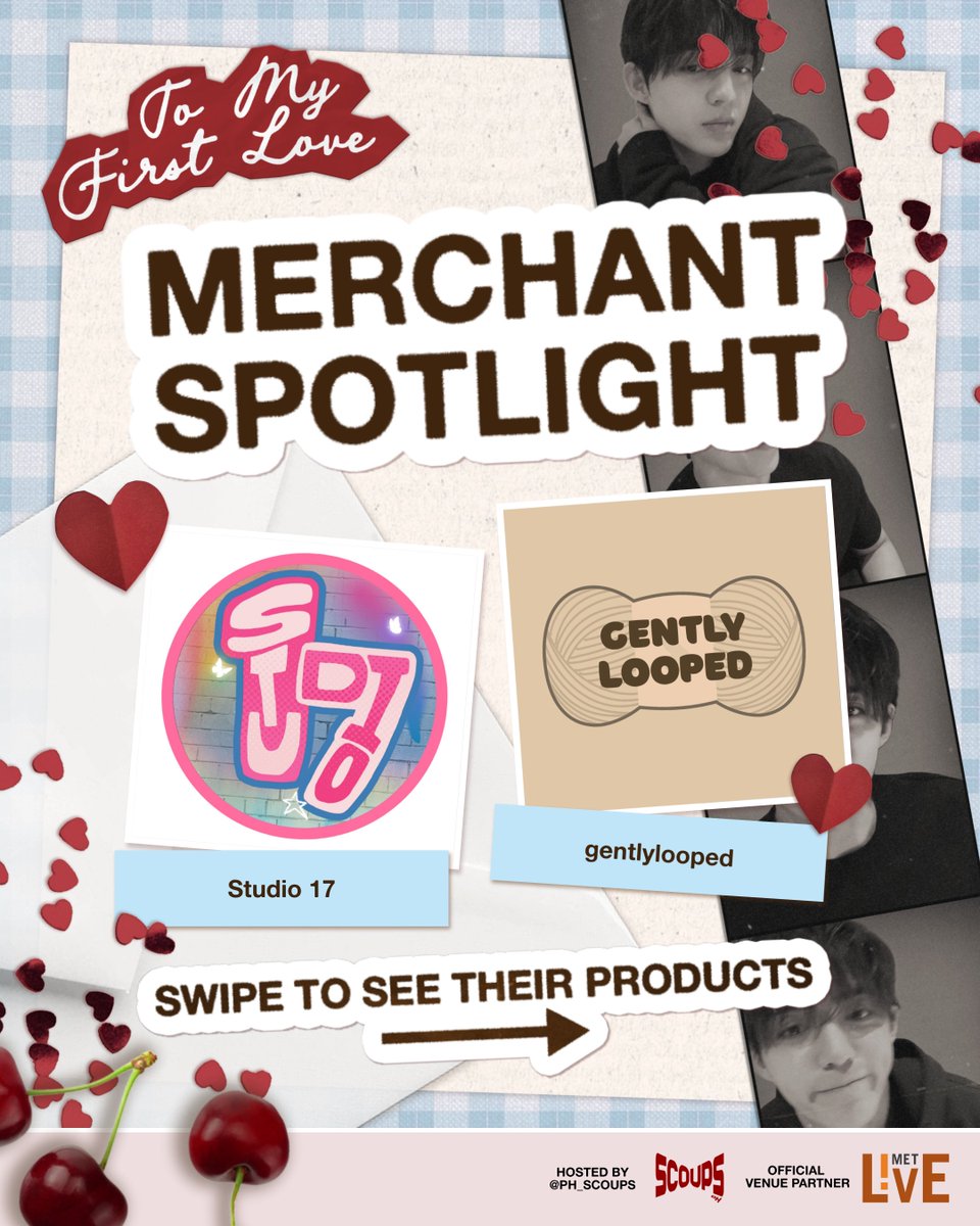 ph_scoups's tweet photo. 💌 Made with Love: Meet Our Merchants

With love, we present:
@TheStudio_17
@gentlylooped

Meet us at MET Live.

♡♡♡

TO MY FIRST LOVE
A 31st Birthday Celebration for SCOUPS
 — hosted by @ph_scoups 

🗓️ August 16, 2026
🎉 Free admission
📍 Atrium, MET Live, Pasay
🛍️ Exclusive event kit for P300
🎞️ Add PHP50 to get film slides as a set!

REGISTER NOW! 🔗 https://t.co/FFk95JRjuA 

#SCOUPS #에스쿱스