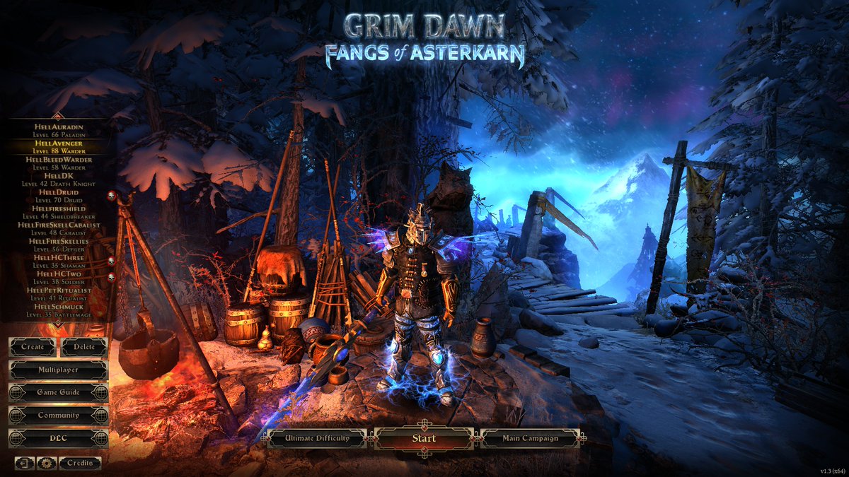 ChrisElison's tweet photo. Big fan of the new main menu in Grim Dawn's Fangs of Asterkarn expansion, hoping to record first part of Act 8 tomorrow https://t.co/d8Njmnqy1K