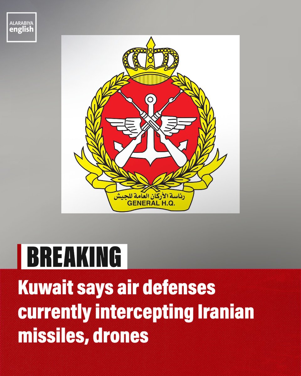 BREAKING: Kuwaits military says its air defenses are currently intercepting Iranian missiles and drones targeting the country.