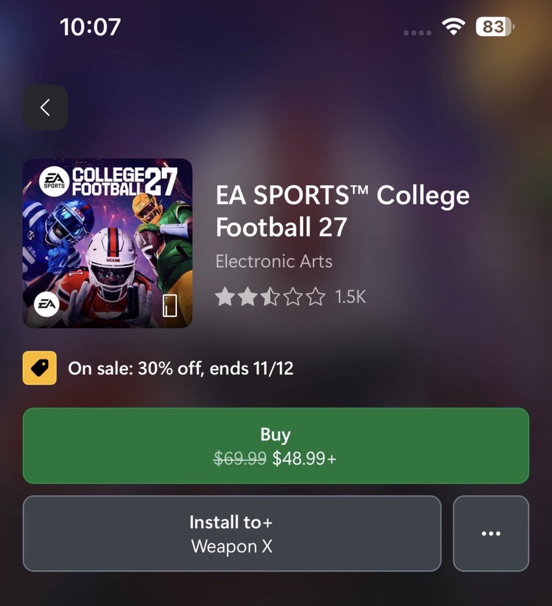 TiedsYT's tweet photo. Great eye by @kirkthejerk84 ! 

@EASPORTSCollege is already on sale after 2+ weeks of being released! 

They’re hurting BAD 

#CFBPlayDontPay https://t.co/OuJbt1bmBD