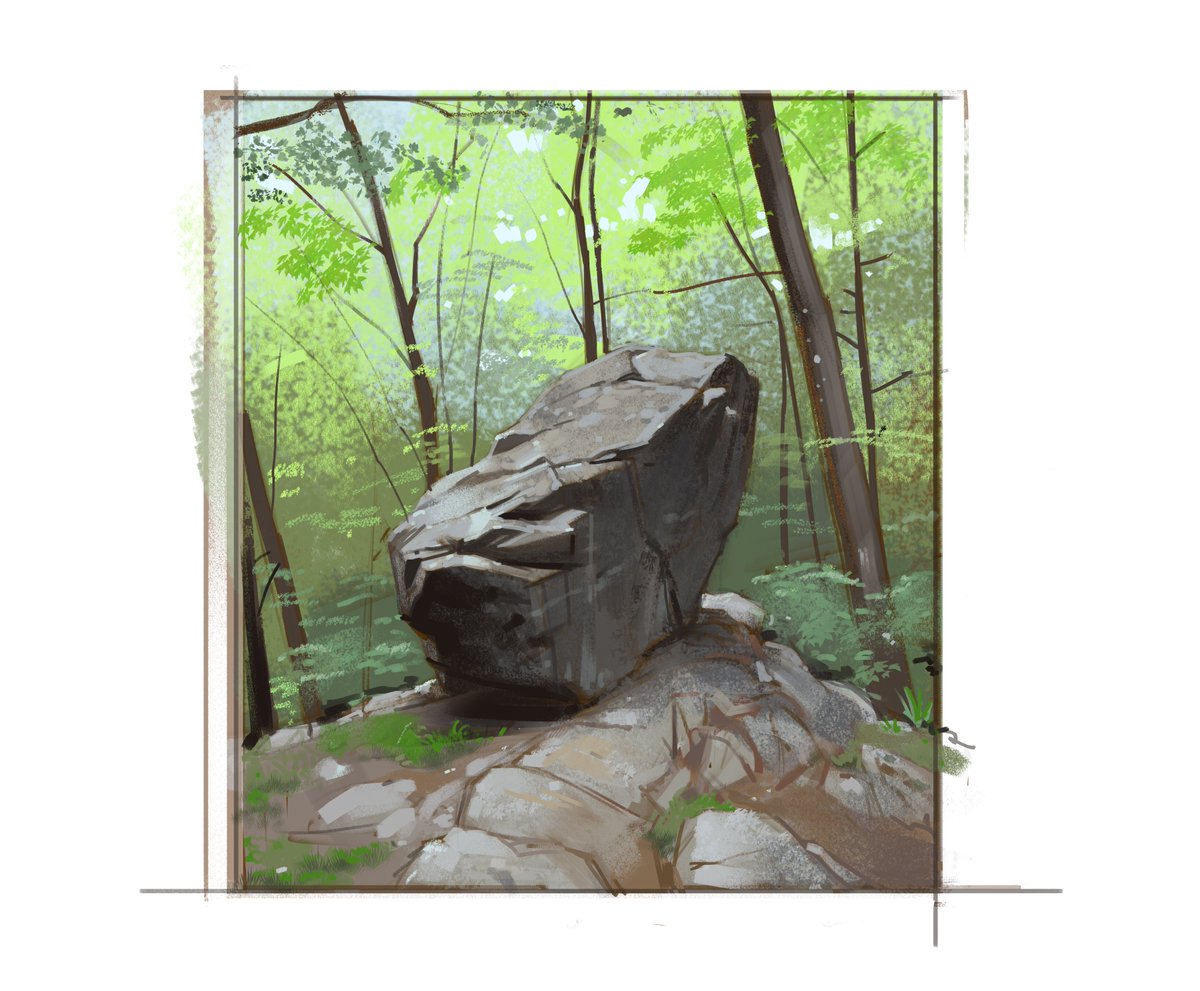 saqomolo's tweet photo. Morning nature sketch! #painting #rendering #rock #textures #trees #nature #landscape #gottogetbetter #goals #colorstudy #brushwork #doodles #sketches #environmentpainting https://t.co/S6XdIOwDnz