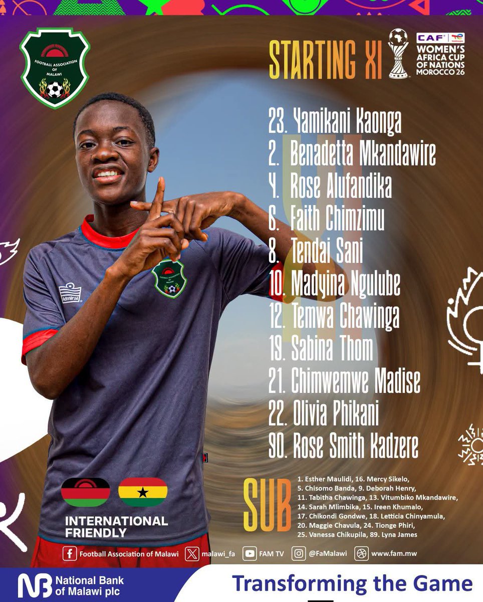 JWsports1's tweet photo. Here we go! Malawi XI (Vs Ghana)
#WafconBuildup || #IntnlFriendly https://t.co/XycC0uJJF6
