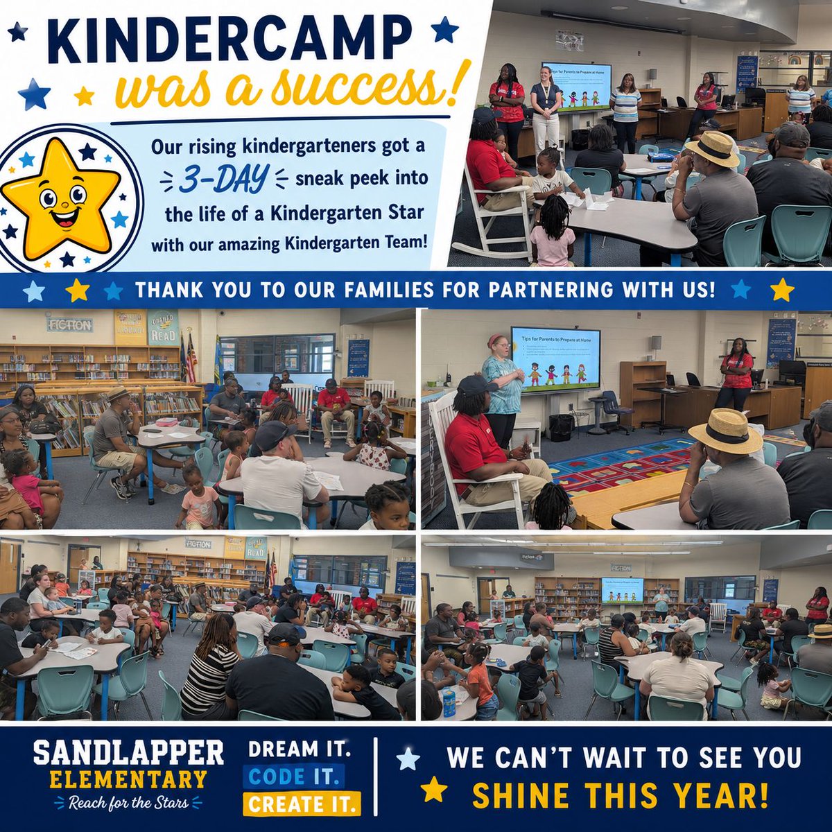 SEstarsR2's tweet photo. ⭐ Kindercamp 2026 was a success! Our rising kindergarteners enjoyed a 3-day sneak peek into life as a Sandlapper Kindergarten Star. Thank you to our amazing Kindergarten Team and families for making this week so special. 💙⭐💛 #SandlapperStars #Kindercamp https://t.co/qGJwf42qBp