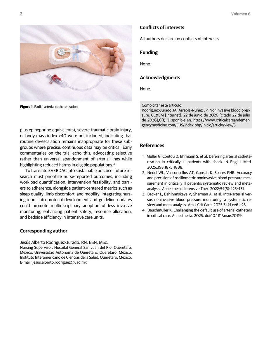 OrlandoRPN's tweet photo. Se deben poner líneas arteriales de rutina en pacientes en UCI❓

El estudio de Muller (@NEJM, 2025) no demostró beneficio de usar líneas arteriales en UCI, y revisiones sistemáticas han demostrado que la toma no-invasiva de presión arterial es confiable

Les dejo la nueva publicación de @JesusJurad0 y @EnfermeroMamado 

https://t.co/vj2CZMXnEA

(Nosotros tenemos casi 9 años sin usarlas 😌)