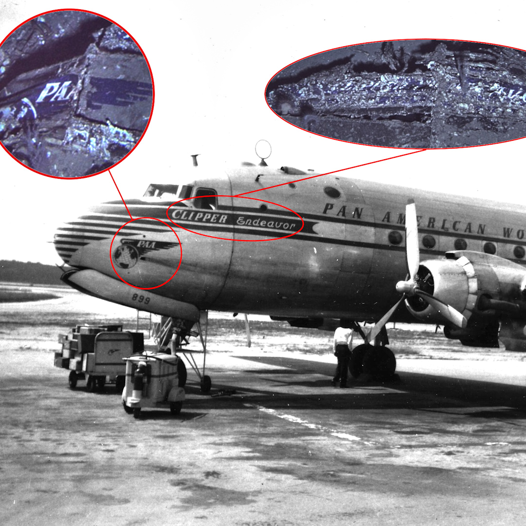 Discovery's tweet photo. For more than 70 years, the final resting place of the Pan Am Clipper Endeavor remained unknown. Now, experts from the Air/Sea Heritage Foundation, in partnership with Deep Sea Vision and Josh Gates, have solved one of aviation history's greatest mysteries.

Catch the new season of #ExpeditionUnknown later this year on Discovery.

@AirSeaHeritage @DeepSeaVision

Side view of the Clipper Endeavor showing the company logo and aircraft name. 

📸 Discovery Channel