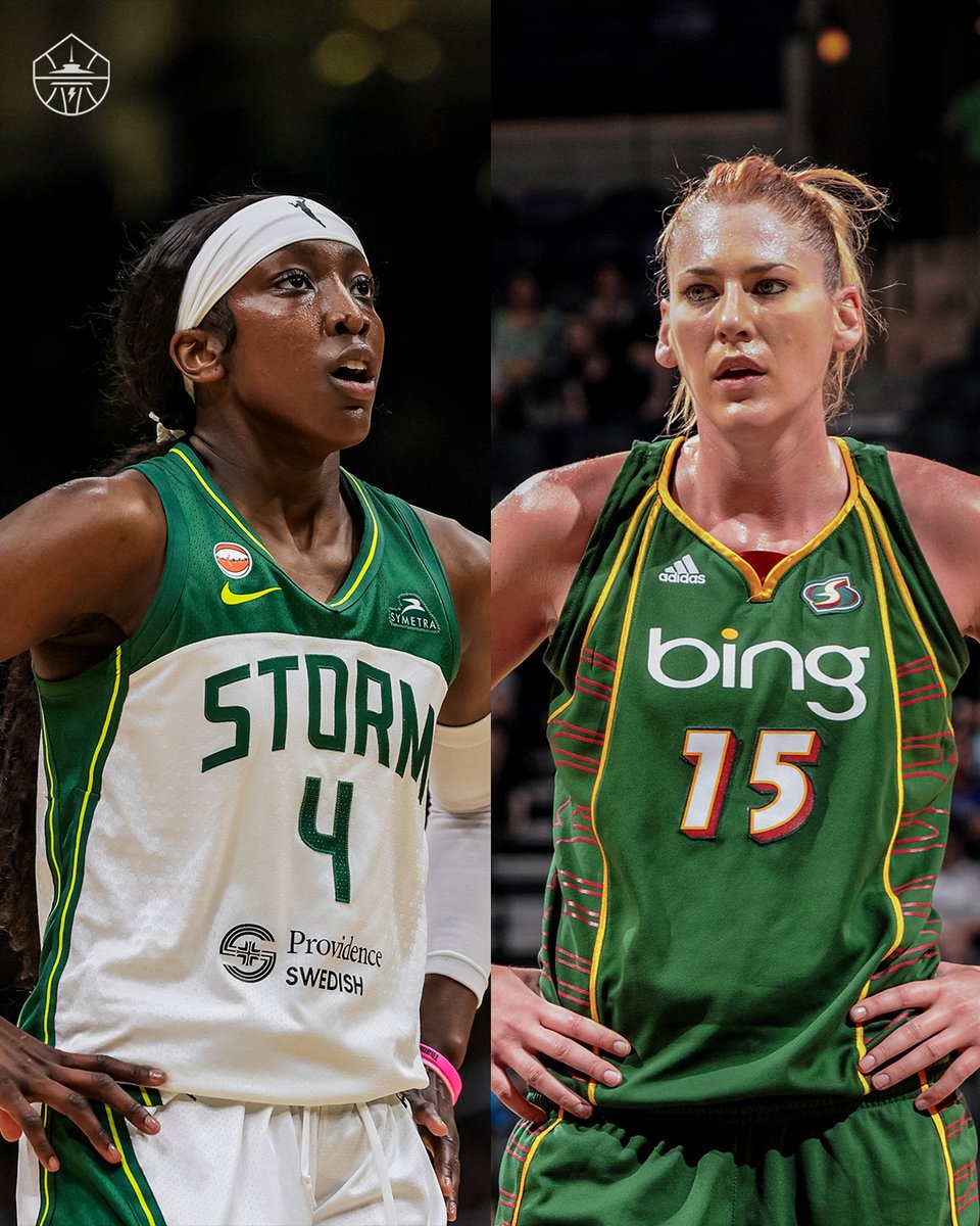 seattlestorm's tweet photo. Past &amp; present ⛈️

Raise your hand if you're excited to see these two team up in tomorrow night's Shooting Stars competition 🙋 https://t.co/U55SeDW8GE