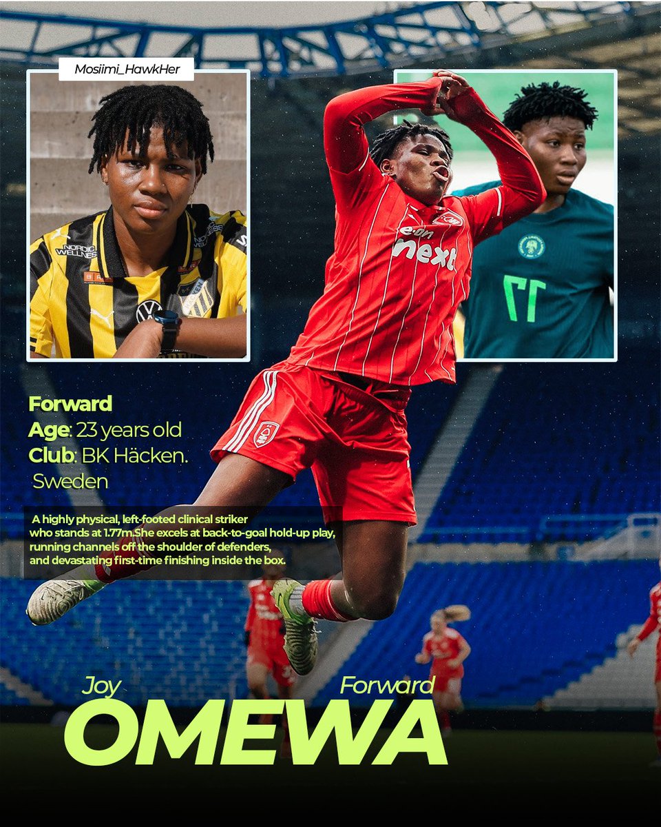Siimidesigns's tweet photo. Meet Nigeria's next generation of Super Falcons π³π¬β
A clinical goalscorer and a fearless young goalkeeper. Joy Omewa and Fatima Oloko are among the exciting debutants ready to make their mark in Super Falcons colours.
#WAFCON #SuperFalcons #JoyOmewa https://t.co/P8utiKDJKm