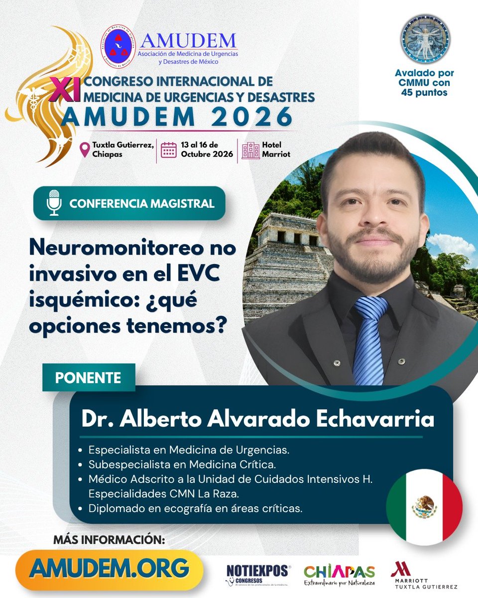 amudem's tweet photo. 🧠 Cuidados Neurocríticos en AMUDEM 2026

#AMUDEM2026 #CuidadosNeurocríticos #Neuroemergencias #MedicinaDeUrgencias #EVC #Neuromonitoreo #Aeromedicina https://t.co/jTszHlaA4x