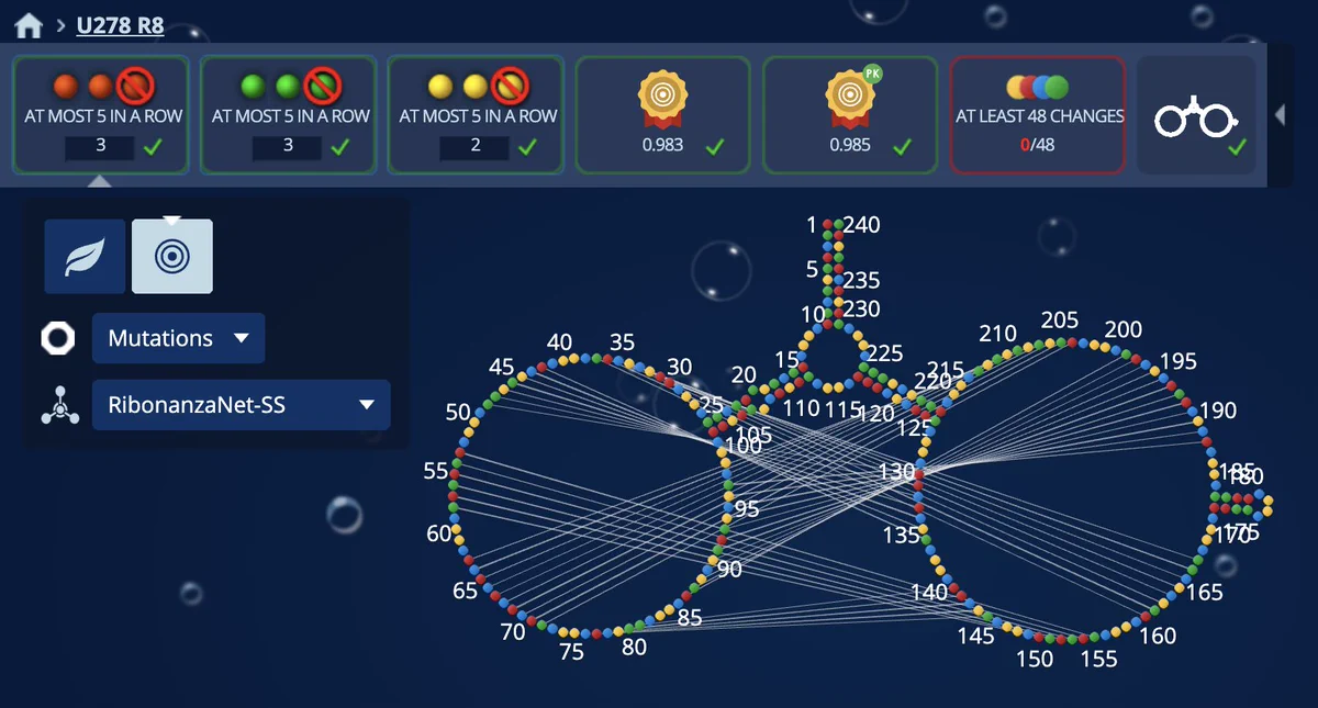 Screenshot of Eterna puzzle interface