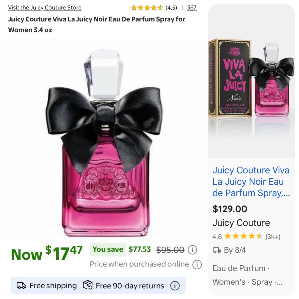 Pricerrors's tweet photo. $129 JUICY COUTURE EAU DE PARFUM SPRAY FOR $17

This 3.4oz bottle is over $110 off at Walmart

https://t.co/WVykZzyjgq

Same bottle goes for $129 at the official store

Free shipping for Walmart+ members, sold AND shipped by Walmart #ad https://t.co/X1v73osX2W