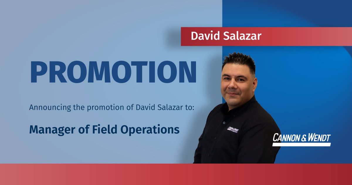 WendtCannon's tweet photo. Join us in congratulating David Salazar on his promotion to Manager of Field Operations. David has earned the respect of his peers through his dedication, work ethic, and focus on quality. His leadership will support our crews and drive operational excellence. #cannonwendtpeople https://t.co/KJLF9Cyq3q