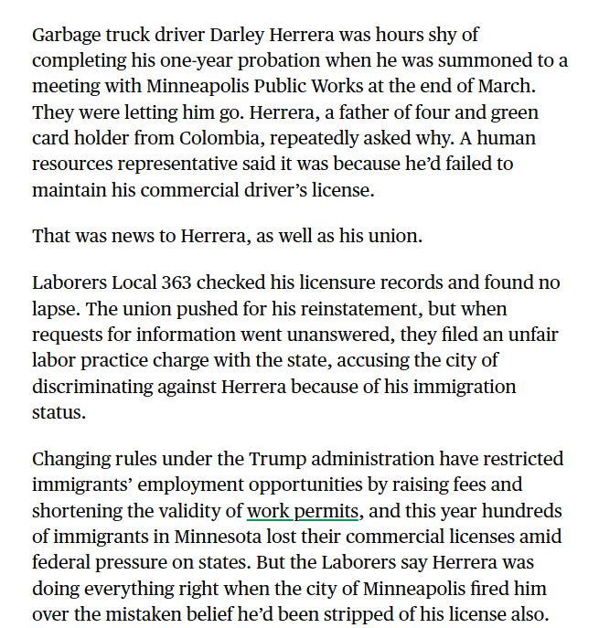taylr's tweet photo. stand on those values then, mayor, and get darley herrera his job at the city of minneapolis back. not his fault donald trump's immigration misspelled his name and caused this mess that lead to him losing his job

his union and the regional labor federation are in solidarity with him