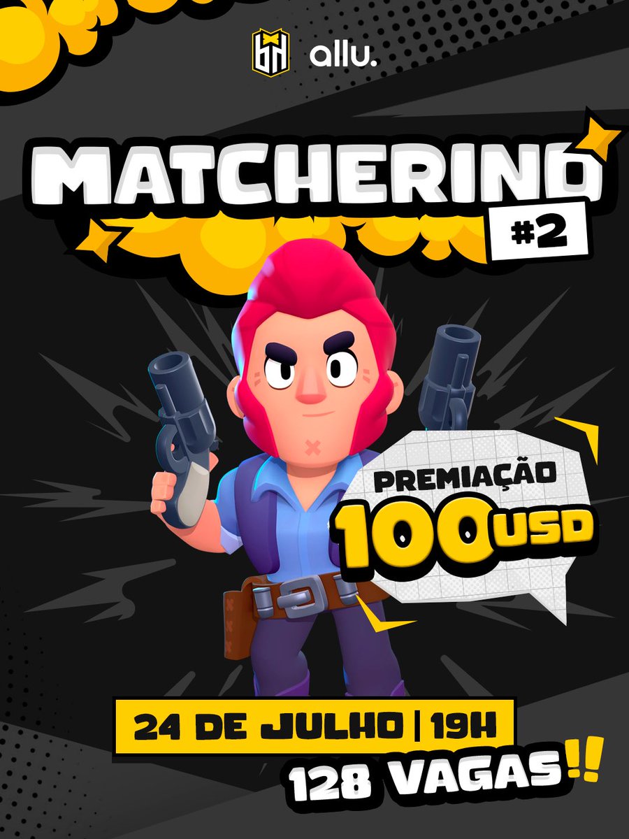 bhbountyhunters's tweet photo. O MATCHERINO HUNTER #2 CHEGOU! 🖤💛

Hora de reunir o trio e entrar no combate. A segunda edição do nosso torneio de Brawl Stars já tem data para acontecer! 🚀🎮

🏆 Premiação: 100 USD
📅 Data: 24 de julho
⏰ Horário: 19h
⚠️ Vagas: 128 vagas limitadas!

As inscrições já estão abertas! Garanta a vaga da sua equipe

🔗: https://t.co/tX0ybHtvU4

#HuntTheGlory🖤💛