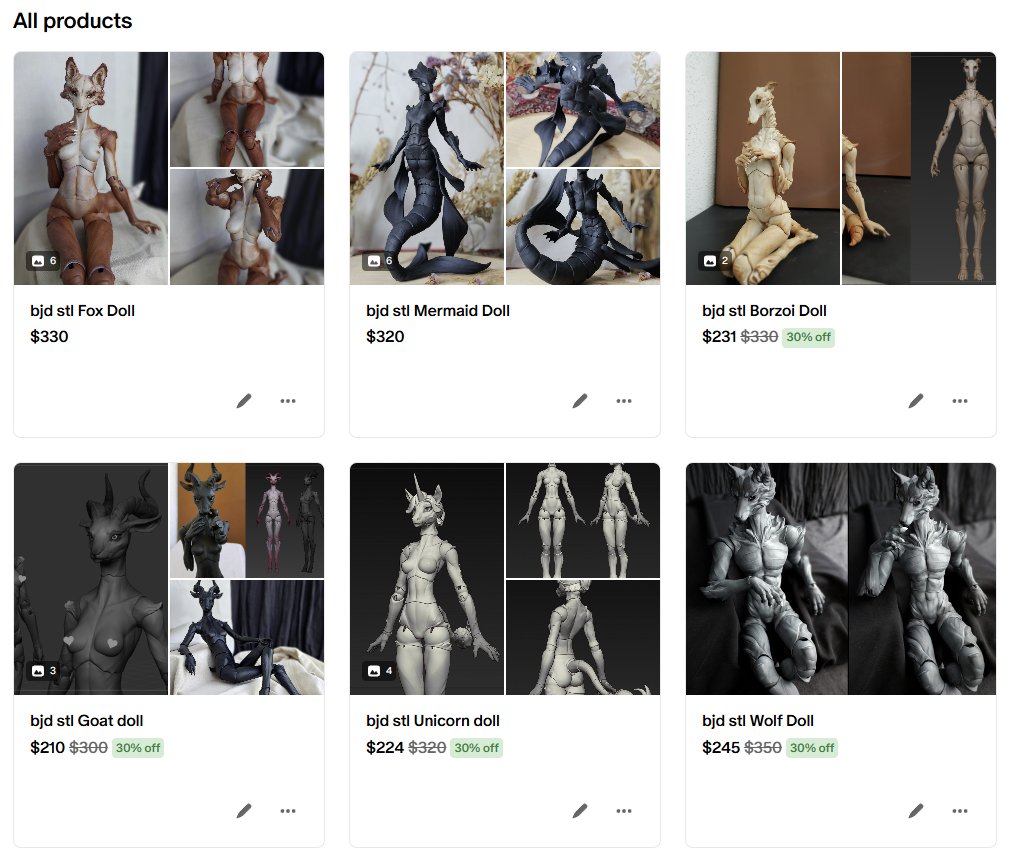 Sergunyads's tweet photo. The Fox and Mermaid dolls are now available for purchase in STL format for self-printing !😎 #bjd
To celebrate, old frames are 30% off through the end of summer🥳
in the Patreon store... 💀 https://t.co/SeATpm6We1