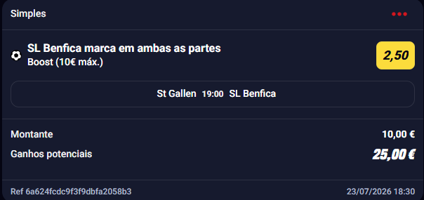 Bellocas7's tweet photo. Dia 46 | Boosts PT 🇵🇹
2ª ronda já saiu 🔥. Tudo no Benfica hoje, 35€ em jogo, 85€ se tudo bater
Dia 45: -25€ | Acumulado: +325.95€
Resultado ainda hoje 👇
#BoostsPT #UCL #SLBenfica https://t.co/Xmc18PnLFs