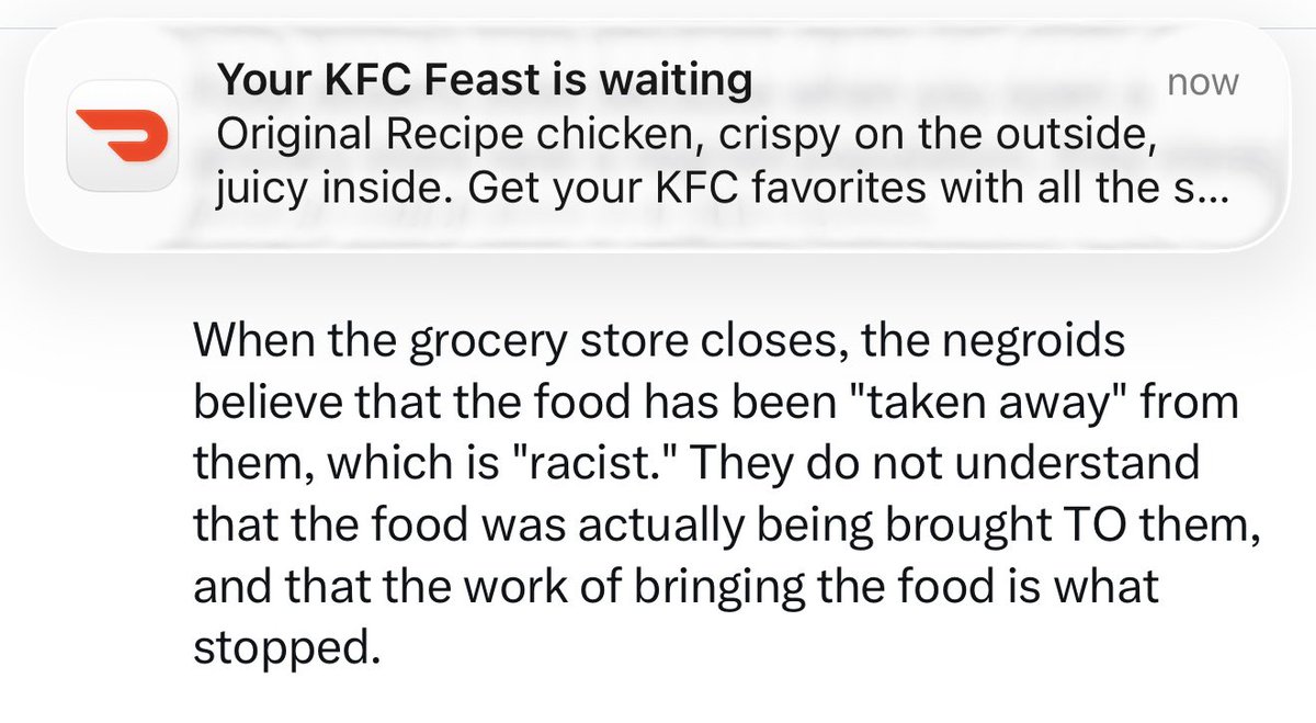 PrblyElect's tweet photo. @ItIsHoeMath I got a KFC ad notification from DoorDash while I was reading this. https://t.co/MPoZ3oVxzj