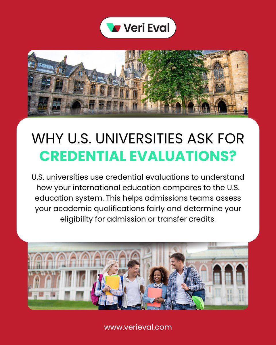 veri_eval's tweet photo. Your academic achievements deserve to be understood accurately, no matter where you earned them. 🌍

A credential evaluation helps U.S. universities compare your education to their academic standards, making it easier for admissions teams to review your qualifications and process your application fairly. ✅

Learn more at https://t.co/t79dP0otlB

#credentialevaluation #foreigndegreeevaluation #studyinusa #internationalstudents #educationabroad #academiccredentials #degreeevaluation #globaleducation #highereducation #collegeadmissions #usuniversities