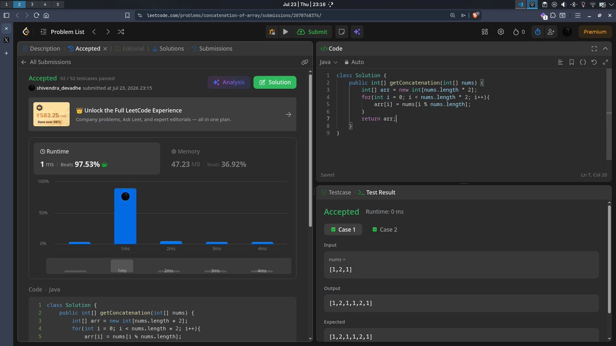 shivendraYellow's tweet photo. Date: 2026 Jul 23 question:
1929. Concatenation of Array
#DSA #Coding https://t.co/LwoRQKg19o