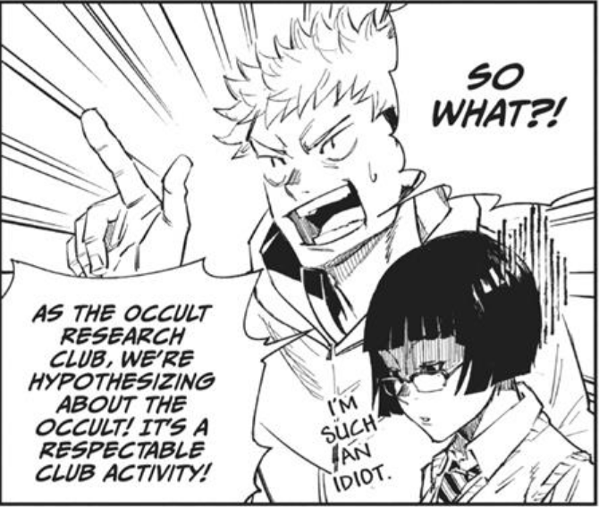 2468_carp's tweet photo. i love that while yuji only signs up for occult club so he can avoid track&amp;field, he takes the obligation he's signed up for really seriously. this is even before his grandpa says "help others" - he's not a pushover to the coach's demands, but when yuji volunteers he means it https://t.co/zazO3J6hCj