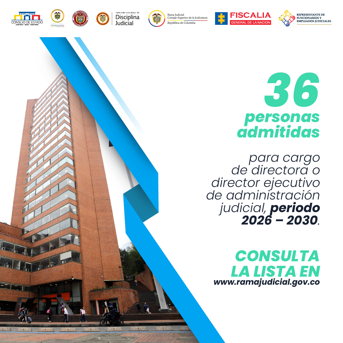 CConstitucional's tweet photo. #Atención | La Comisión Interinstitucional de la #RamaJudicial publica la lista de las 36 personas admitidas y 109 inadmitidas para conformar la terna del cargo de directora o director Ejecutivo de Administración Judicial, periodo 2026-2030.
Lista ➡️ https://t.co/ysjXDEeA3y https://t.co/LhcMTwaN7h