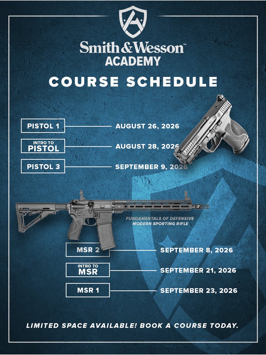 Smith_WessonInc's tweet photo. Whether you're picking up a firearm for the first time or looking to sharpen skills you already have, the Smith &amp; Wesson Academy has a class for you. 

Register: https://t.co/0XbBU7fYSt https://t.co/RGtX83Sqpf