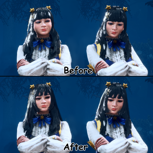 sawadistic's tweet photo. I refuse to believe this would be hard for them to fix.

I changed almost nothing.
Added more hair in the back, hair covering the face more, split the bangs, and included a little makeup like the OG artist of this skin concept did.

Feng Min deserves justice.
#dbd #deadbydaylight https://t.co/VUUCtrobLj