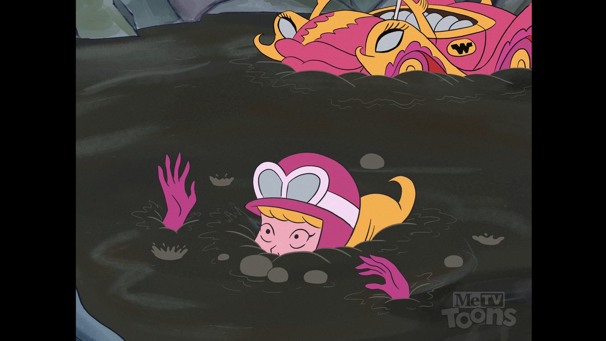 Hefess_Skadoosh's tweet photo. I've seen my fair share of Hanna-Barbera cartoons over the years and yet I don't quite remember this episode of Wacky Races... but it looks like Penelope has made her last Pitstop ;D https://t.co/J3euM8XzPI