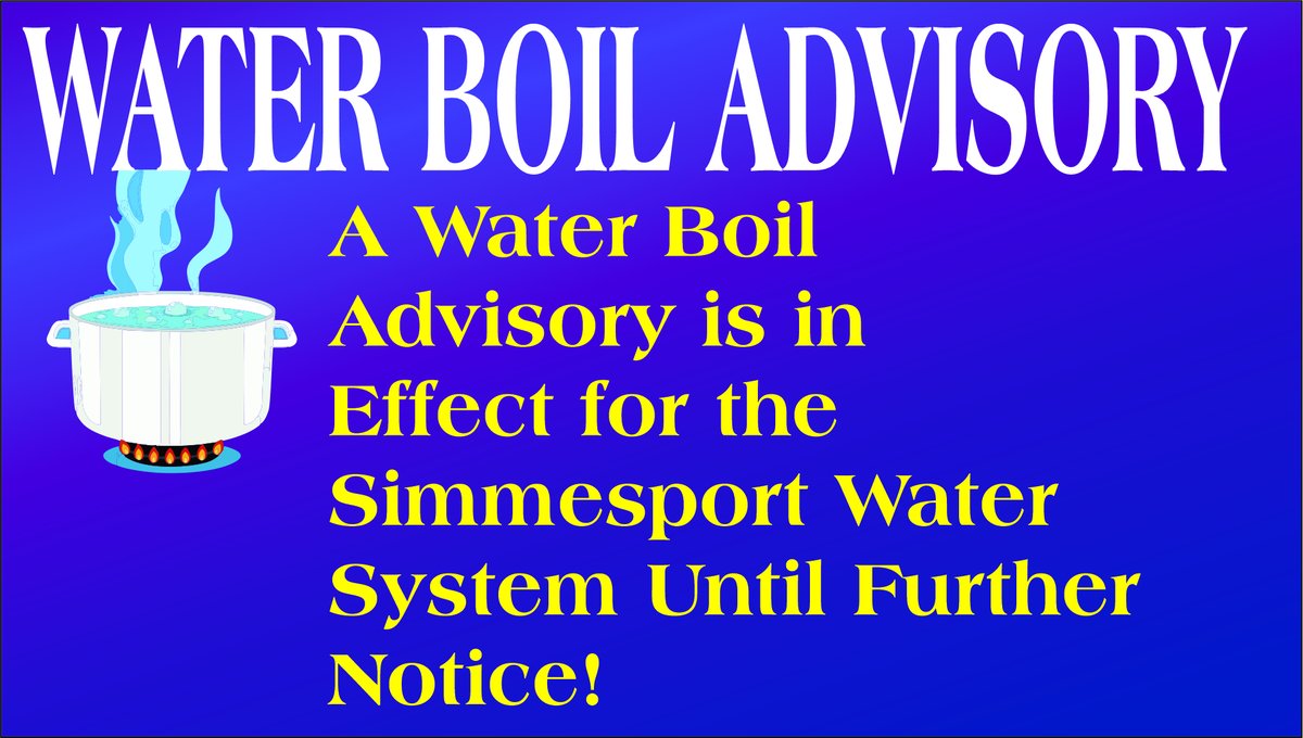 simmesport_town's tweet photo. The Town of Simmesport is under a water boil advisory. The department of health will test the water and ensure it is safe to drink. We will let everyone know when the advisory is lifted. https://t.co/LTT7TNq725