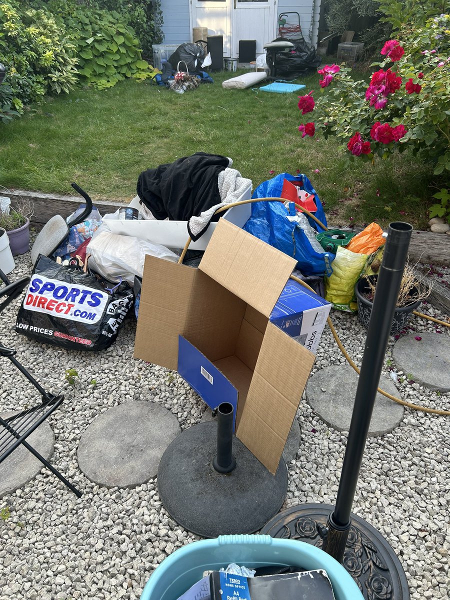 kazza2slayer's tweet photo. FFS sitting in garden with Eva’s shit for waste disposal & mine. I need to add more from loft & shed. My view. I moved him to next week so can get rid of mine & hers in one go by a waste disposal company. I have more to moan about if it makes your life seem great! #offloading https://t.co/XotrE9F58b