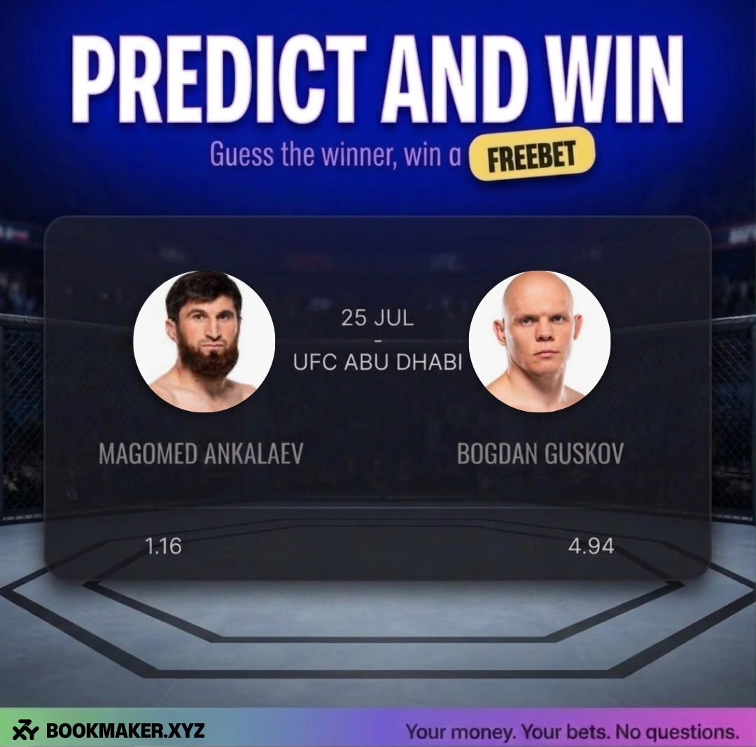 bookmakerxyz's tweet photo. UFC Fight Night: Ankalaev vs. Guskov from Etihad Arena in Abu Dhabi on Saturday

Predict the winner correctly for a chance to win a $25 freebet.

How to enter:
✅ Follow @bookmakerxyz 
✅ Like & Retweet
✅ Comment your winner prediction
‼️ One guess only. Multiple entries are disqualified
⚠️ Entries close 18:00 CEST on Saturday
🎉 One correct guesser wins a $25 freebet