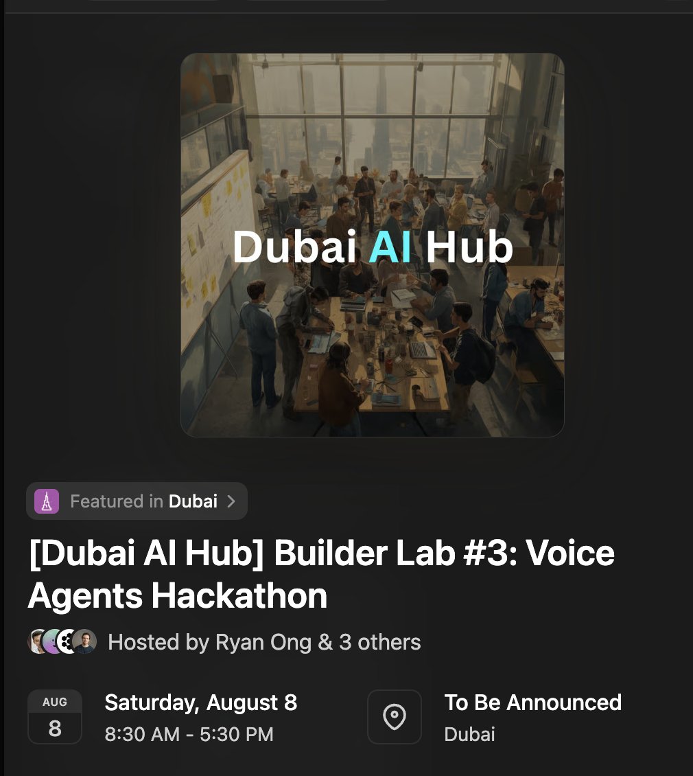 Sergeidotsol's tweet photo. if u are in dubai 
i have plan on saturday for u

hackathon with @ElevenLabs @getcontextdev @cognition

if i get approve ill come

we will build ai agents with voice https://t.co/t2mjsTTwPE
