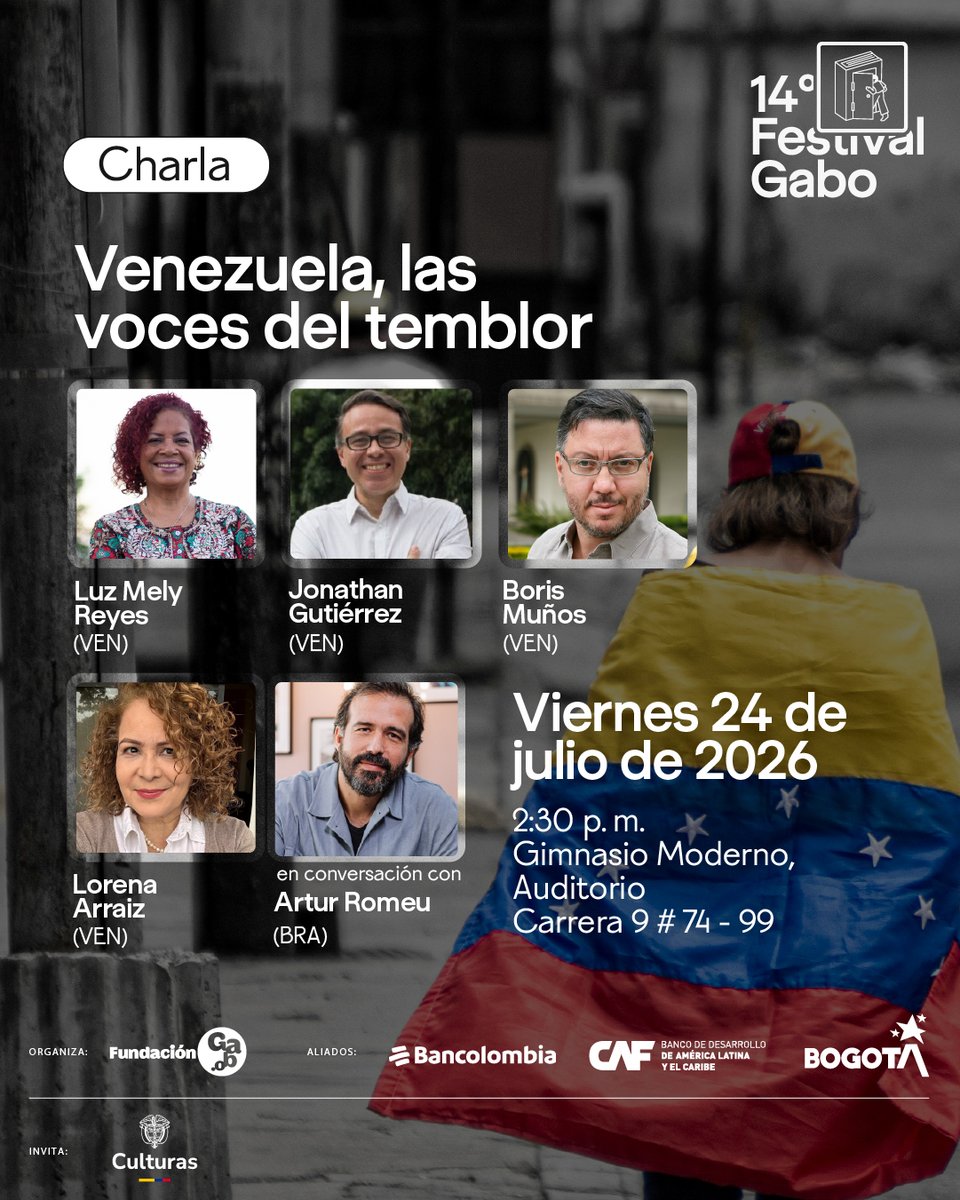 FestivalGabo's tweet photo. Comprender los giros de nuestra historia exige miradas valientes y rigurosas. ✊🏽

En el #FestivalGabo2026 abrimos un espacio para analizar los sucesos que transforman a Venezuela y el papel del periodismo para narrar lo que viene con @LuzMelyReyes, Jonathan Gutiérrez (@jon_gut), @borismunoz, @lorearraiz y Artur Romeu. 

➡️https://t.co/AwY7Vx0tsE