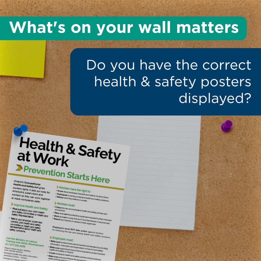 WSPS_NEWS's tweet photo. 🚨 Compliance Check 🚨

Occupational Health and Safety Act (OHSA) #law requires employers to display specific #HealthAndSafety information for its workers. The requirements vary based on the number of employees you have.

✅ Confirm you're meeting posting requirements
✅ Download the posters you need
✅ Stay compliant

https://t.co/yO1S7yEEwz

***
Retailers, this is a good time to review these requirements.

🔎  The Ministry of Labour, Immigration, Training and Skills Development (@ONTatwork) is conducting #inspections of #retail shops, checking that OHSA administrative requirements like these are being met. 

Inspections run now until March 31, 2027.