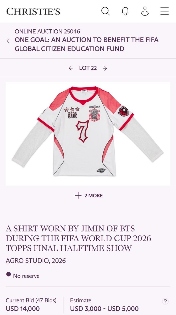 nochujimi's tweet photo. jimin and jungkook’s fifa items being the hottest items to be bidded on… and they were on that pitch for a minute 😭😭

the fact that jimin’s shirt is more than double the price of messi’s signed jersey and jungkook is only $500 away from reaching the same price… my ace duo https://t.co/xCO1HpHxR6