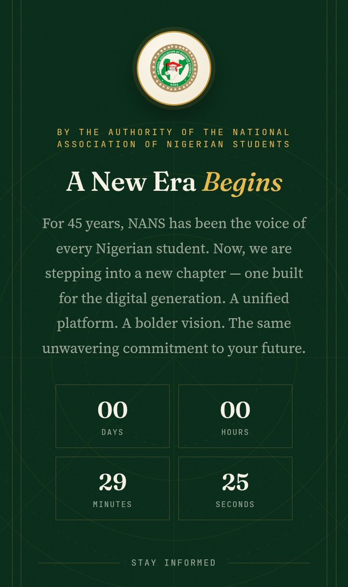 AmbProfbella's tweet photo. It remain few minutes to official launching of NANS website 

Stay tuned https://t.co/mBuoFt9yj4
