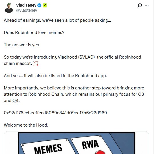 Peplord's tweet photo. JUST IN: Robinhood founder Vlad Tenev’s official X account was hacked and used to promote a memecoin contract. 

The hacker made millions. Buyers lost millions.

Richard Heart’s X account has never been hacked. https://t.co/mtu4Vi3WOr