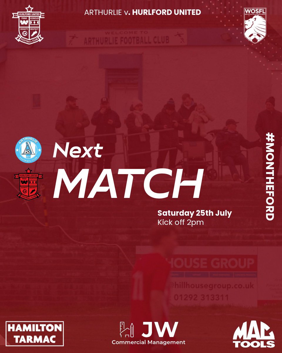 HurlfordUtd's tweet photo. We open our 2026/27 @OfficialWoSFL Premier League season at Dunterlie Park on Saturday as @ArthurlieFC host the new look Ford. #montheford https://t.co/hfUFj9i788
