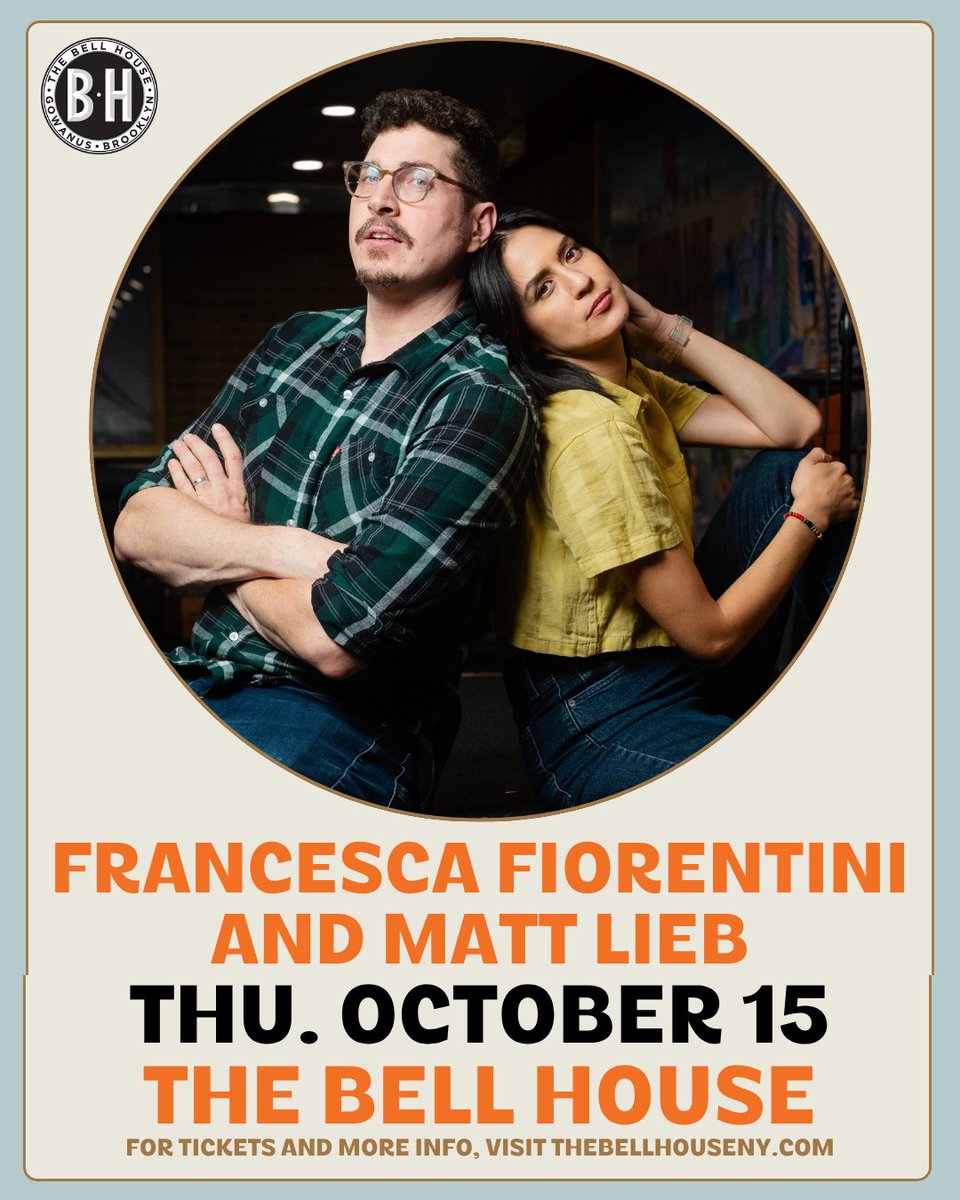 BellHouseNY's tweet photo. JUST ANNOUNCED! @franifio and @mattlieb return to The Bell House on Thursday, October 15!

Comedians and podcast hosts Francesca Fiorentini and Matt Lieb bring their brains, wit, and chaos back to Brooklyn this fall!

Tickets on sale now: https://t.co/SNMgO14b4c https://t.co/rY7Dshvq2E