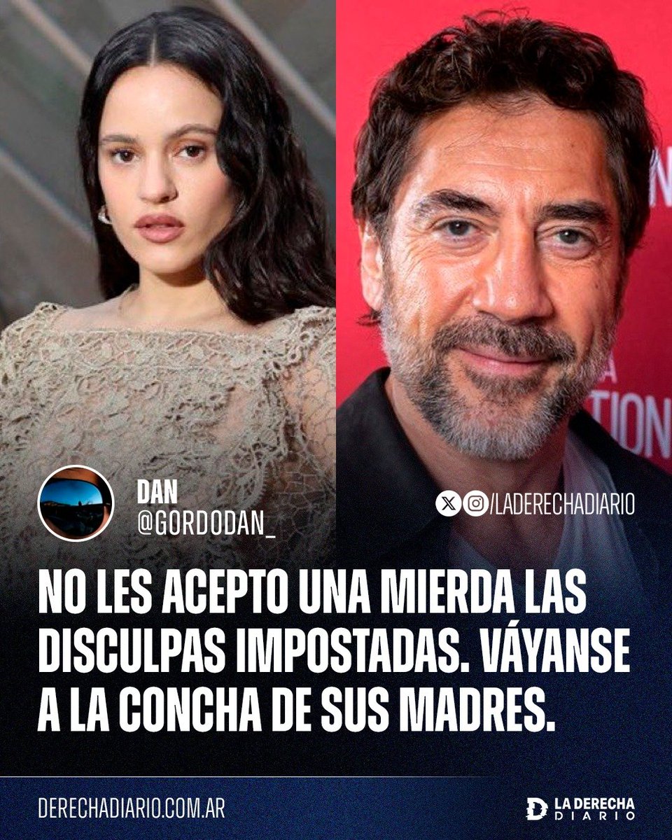 laderechadiario's tweet photo. 🚨🇦🇷🇪🇸 | "No les acepto una mierda las disculpas impostadas. Váyanse a la concha de sus madres": El conductor de Carajo, el Gordo Dan, explotó contra Rosalía y Javier Bardem luego de sus ataques contra la Argentina como parte de la campaña de odio internacional. https://t.co/v74Dc62iLg