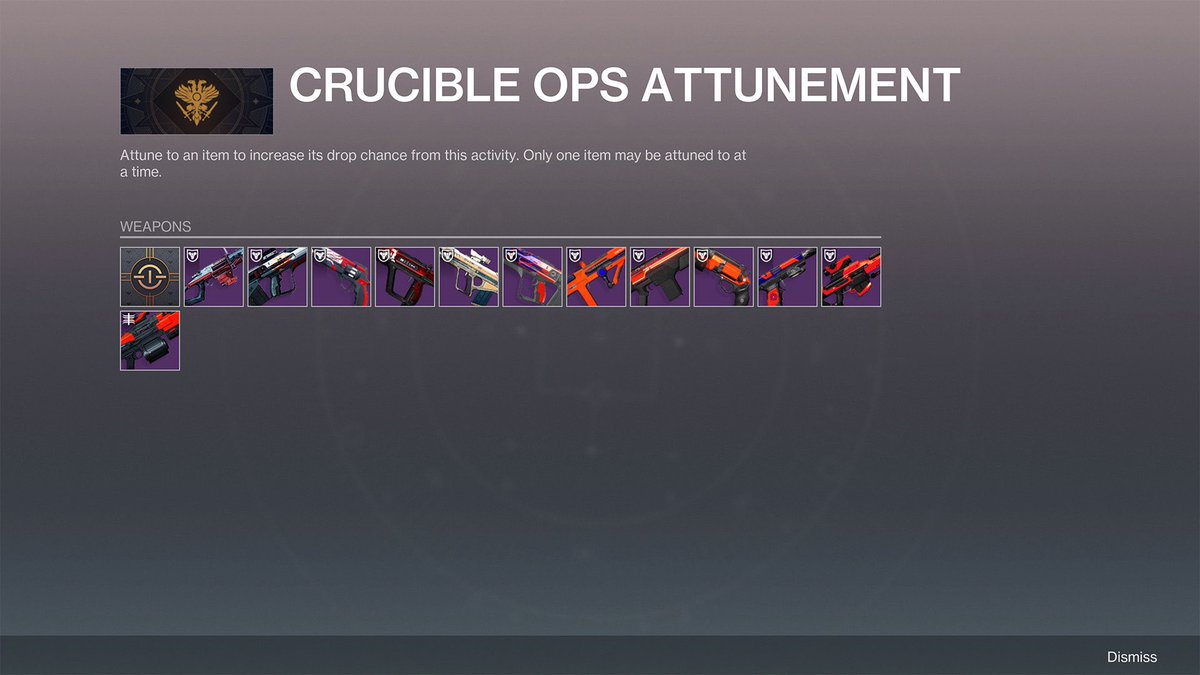 EventsInDestiny's tweet photo. Attunement now lives in your inventory, accessible anywhere, any time. 

Take some time to attune to your favorite weapons across various activity types to increase their drop chances in Destiny 2: Monument of Triumph. 

💠 https://t.co/oJo9U0hlTz https://t.co/jcB4KpavPO