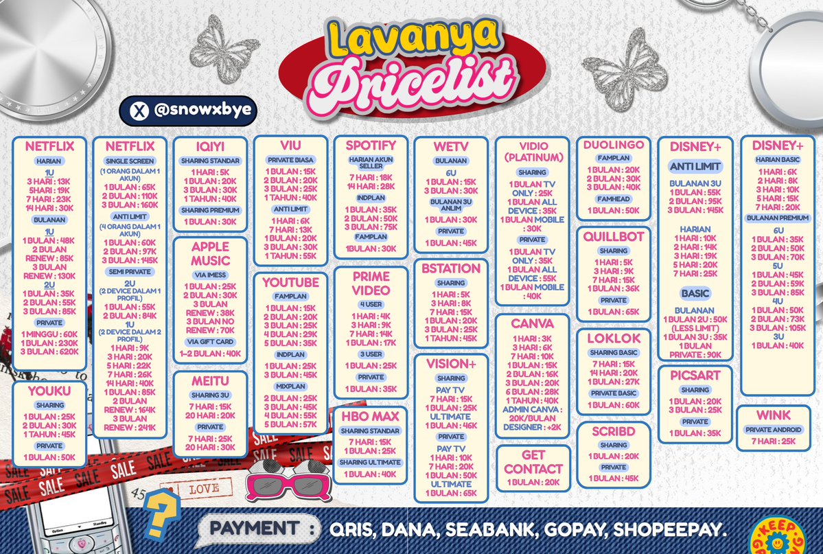 snowkiyss's tweet photo. ♥︎˖ ︴haloo! mencari app prem?🕊️💭 100% trusted (&amp;.) bergaransi,proses cepat,seller ramah+komunikatif,harga terjangkau,sudah ada xx+ testi .. ୨୧ 

꒰ 📞 ⌗. https://t.co/A3X5a4cQOt
꒰ 🪞 testi : https://t.co/nREPcxGbZF
꒰ 📑 pricelist lengkap : https://t.co/9ardUkAq9A
#zonauang https://t.co/ZN98x7apBz