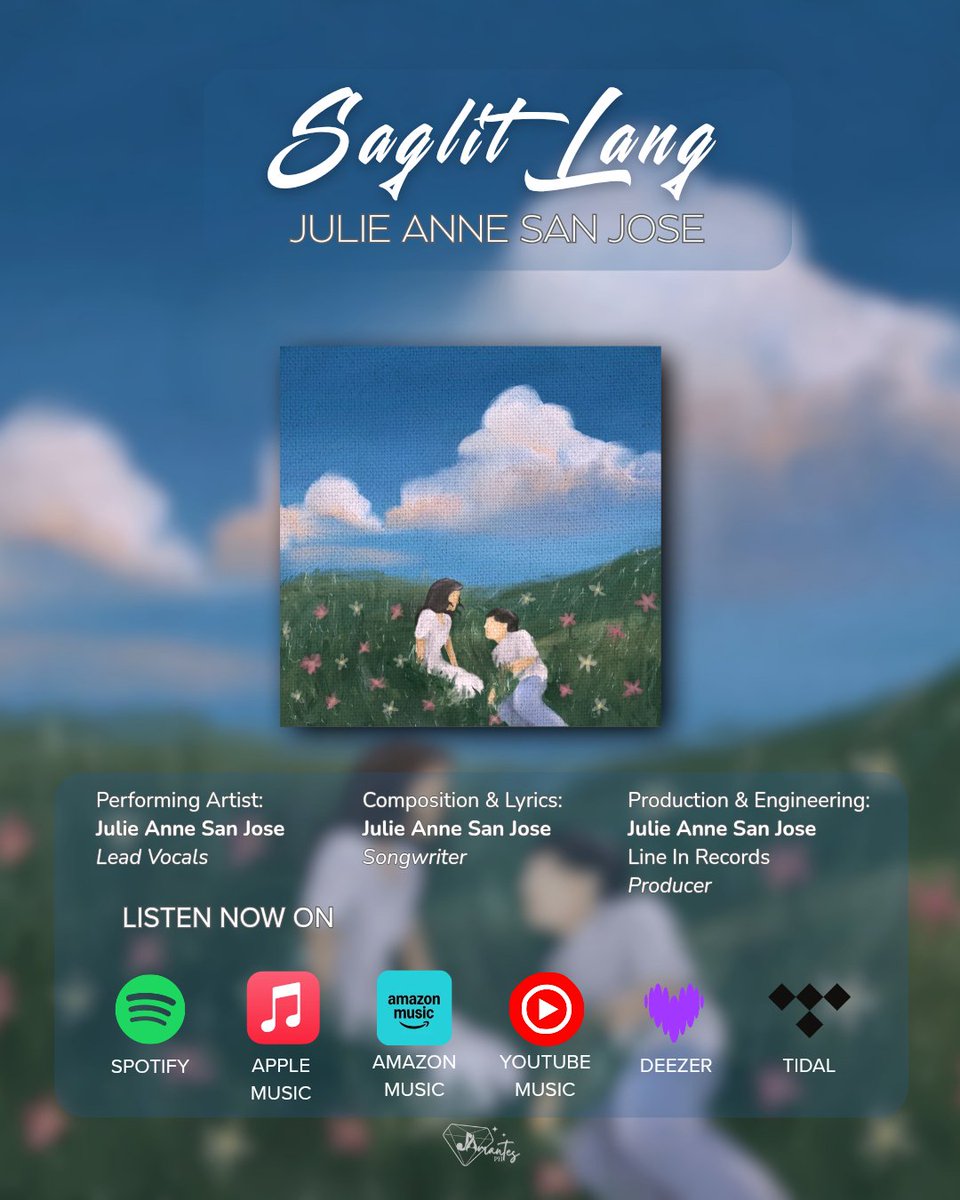 JAmantesPH's tweet photo. "Saglit Lang" by Julie Anne San Jose is officially out! 

​Incredibly proud of you, @MyJaps, for creating a fresh sound once again! Your artistry just keeps evolving. Congratulations on the release of your latest single! 

https://t.co/xYoyXYyitl
​
​#JulieAnneSaglitLang
STREAM SAGLIT LANG
#JulieAnneSanJose