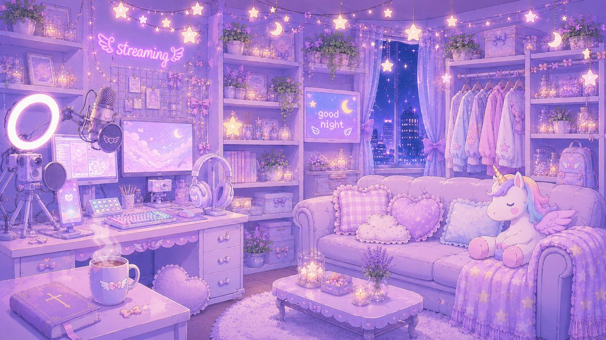 onigiri_princes's tweet photo. 🍙無料背景配布 | 16:9「ファンシー紫な女の子の部屋:Fancy Purple Girl's Room」 サムネイル、ストリーミングなどにご自由にお使いください!使用報告は不要です📷#onigiriFreeMaterials #FreeMaterial #BackgroundMaterial https://t.co/BEQyqI00wp